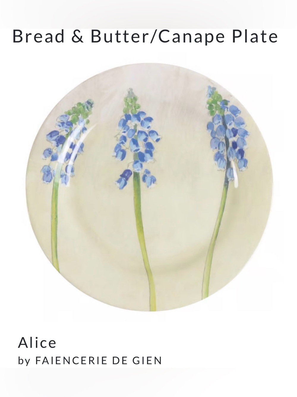RARE Gien France Alice blue floral snowdrop flowers bread & butter canapé plate